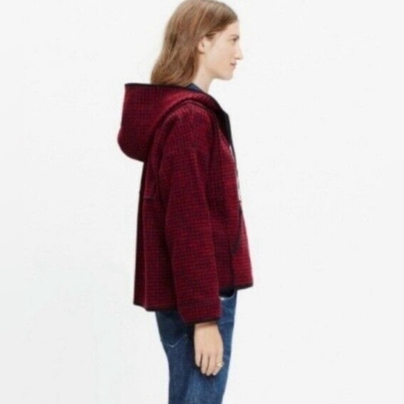 Madewell Red Black Brushed Houndstooth Hoodie size L - Picture 3 of 10